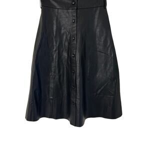 Idem Ditto Skirt Faux Leather Midi Button Down Black Whimsy Goth A-Line Vegan